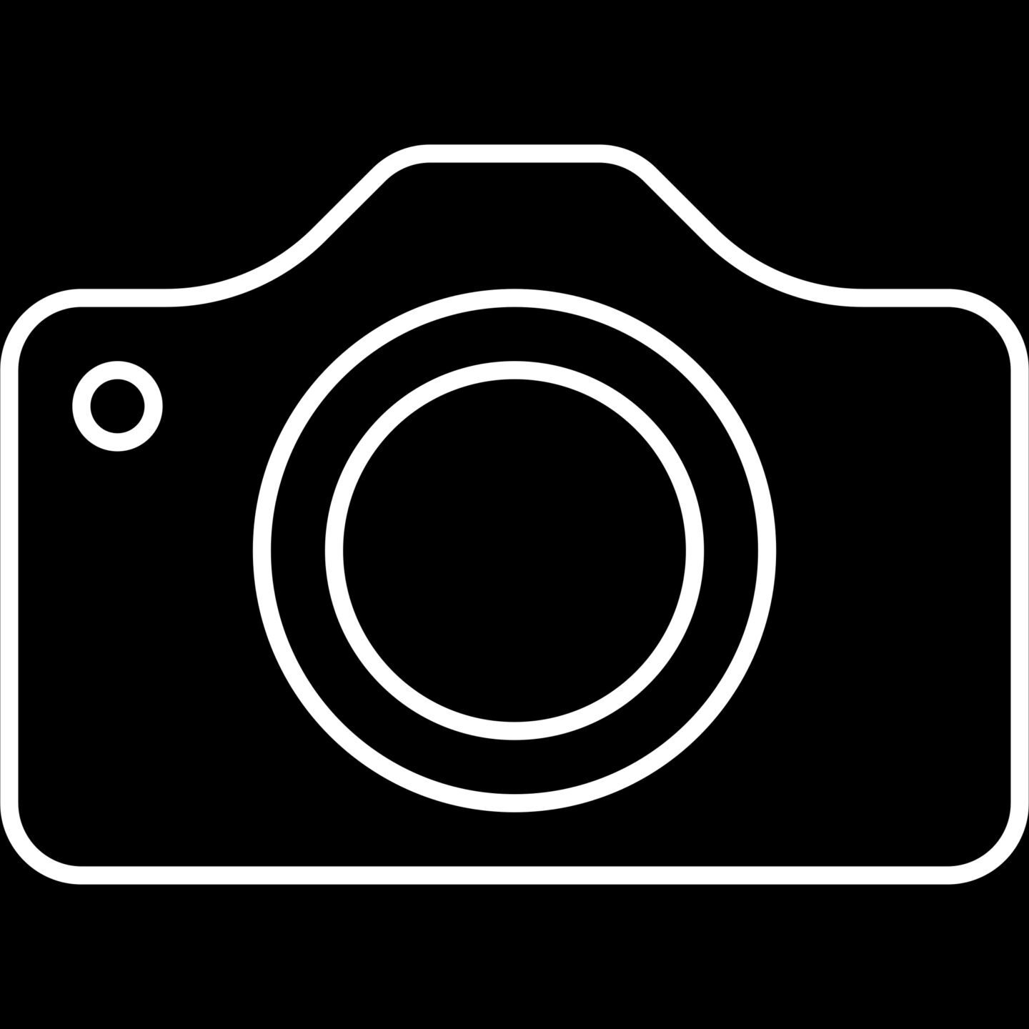 white color camera icon with stock line isolate on black screen.